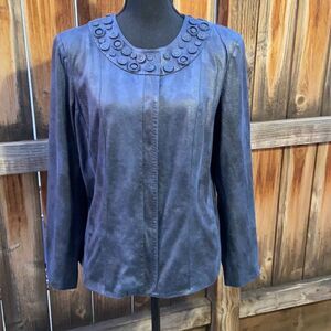 Chico’s blazer career snap pockets navy blue black animal 2/Large